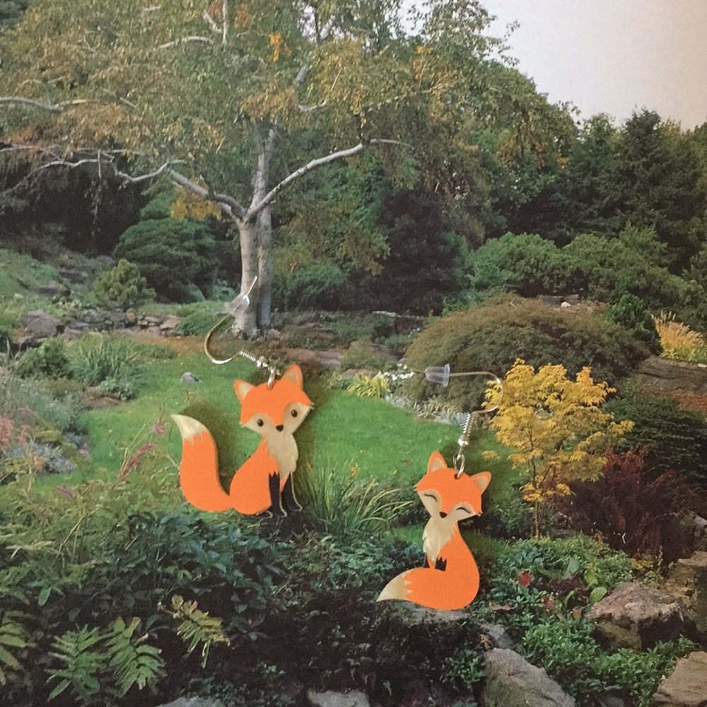 🍏50% OFF/3+...Pair of Foxes Dangle Earrings (Orangish)
